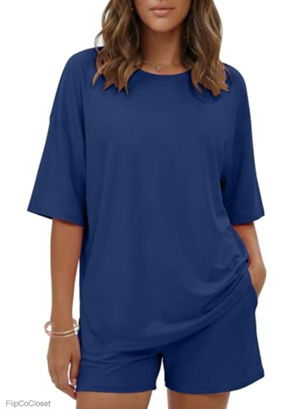 Ekouaer 2 Piece Oversized Boxy T-shirt Short Lounge Set Women's